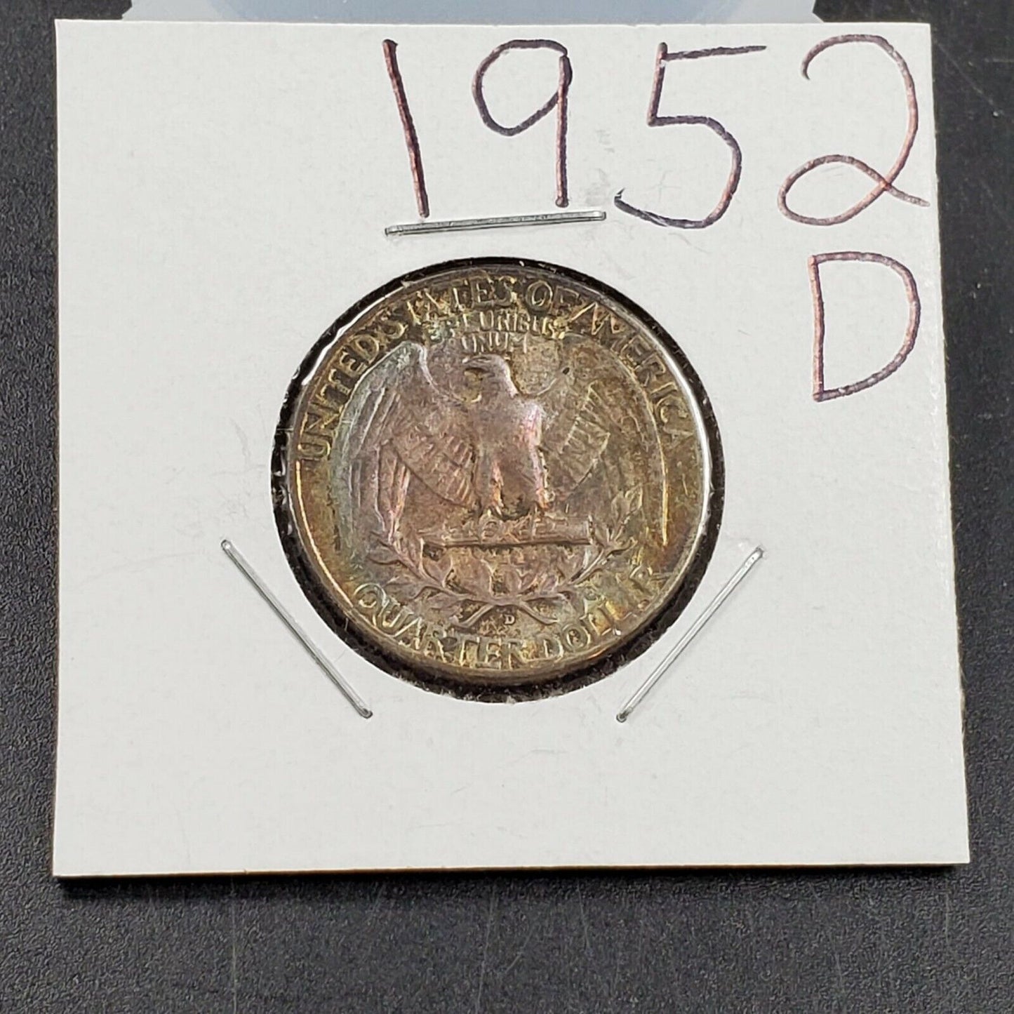 1952 D 25C Washington Quarter Silver Coin AU / UNC PQ ORIGINAL RAINBOW TONING