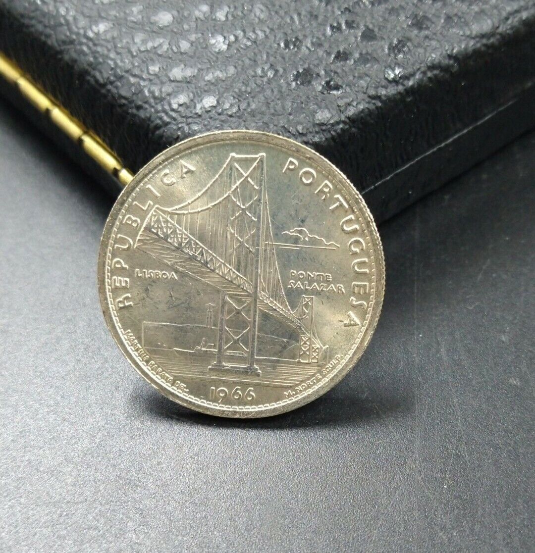 1966 Portugal 20 Escudos Silver Coin CH / GEM BU UNC Lisboa Ponte Salazar Bridge