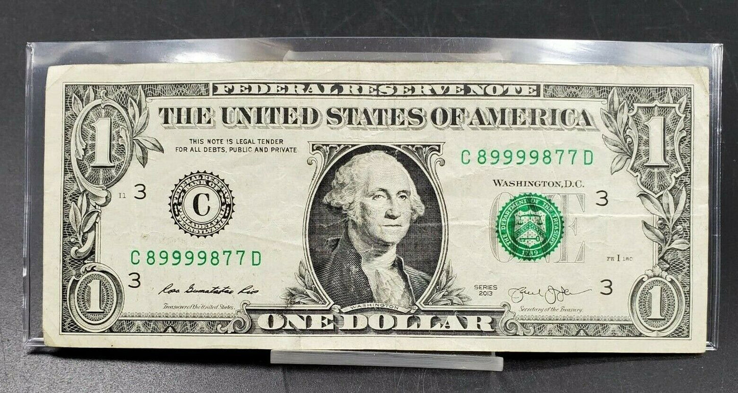 2013 FRN Federal Reserve Note US Currency Bill CAPPED QUADRUPLE REPEAT SERIAL