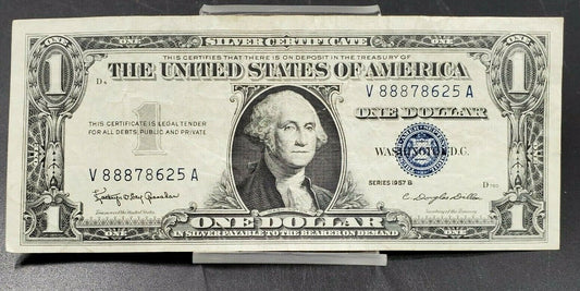 1957 B $1 Silver Certificate US Note Bill TRIPLE Repeat Serial Number VF CIRC