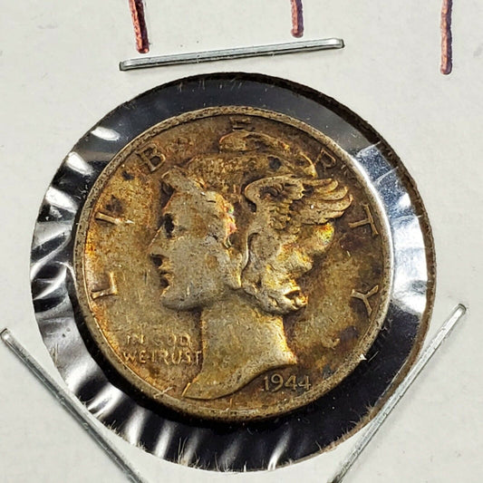 1944 S Mercury Silver Dime Coin VF Very Fine Nice Toning Toner Obv WW2 era