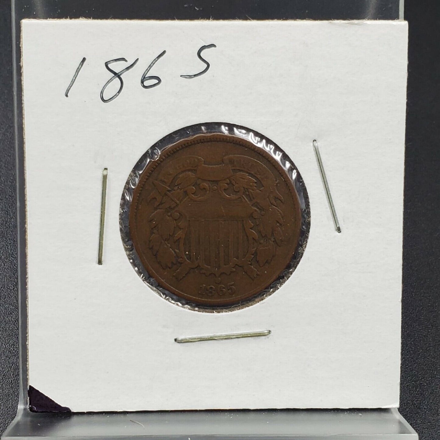 1865 2C Two Cent Copper Coin Piece Choice Fine / VF Circulated