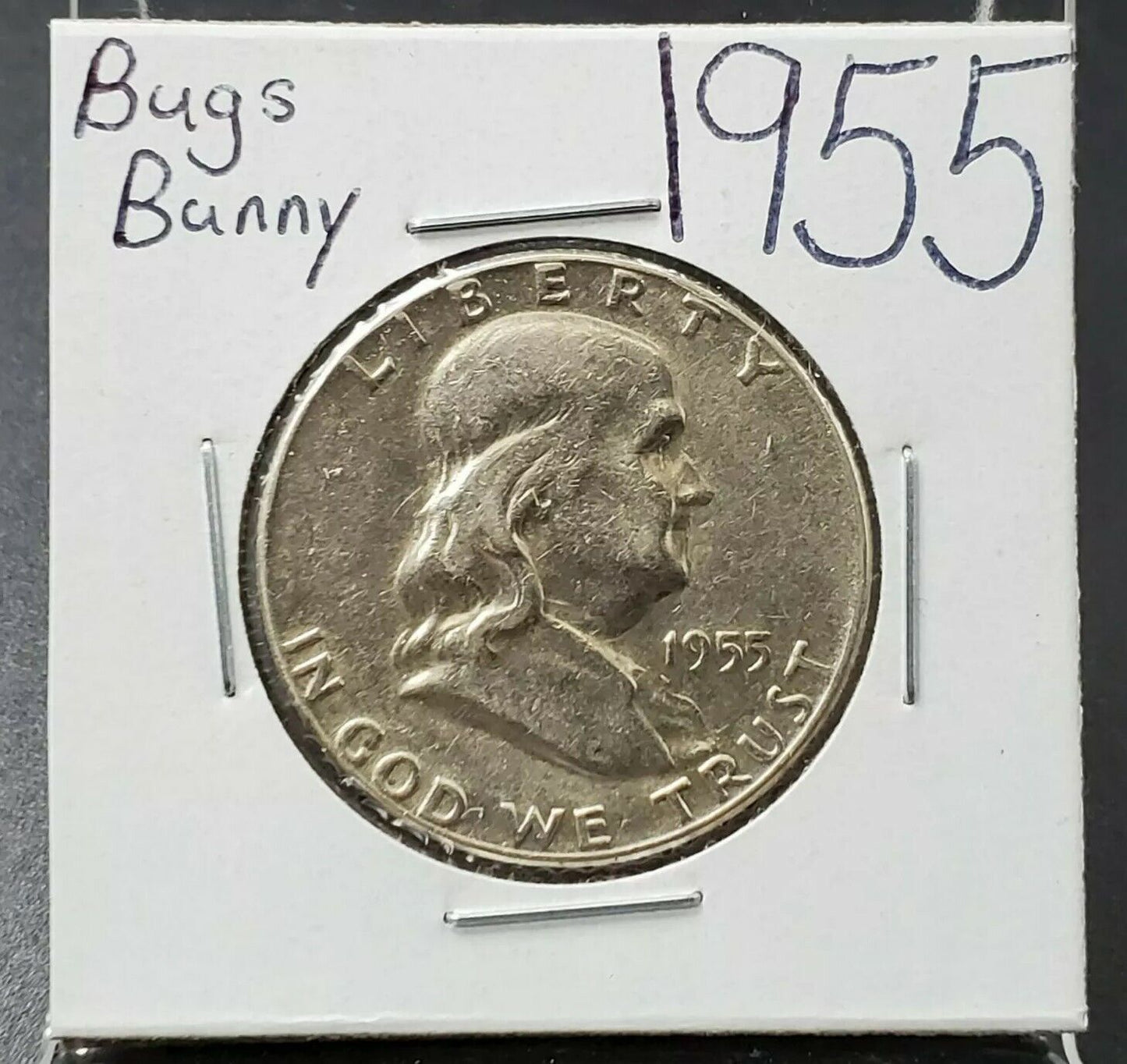 1955 Franklin Silver Half Dollar Coin XF EF Circulated Bugs Bunny Variety FS-401