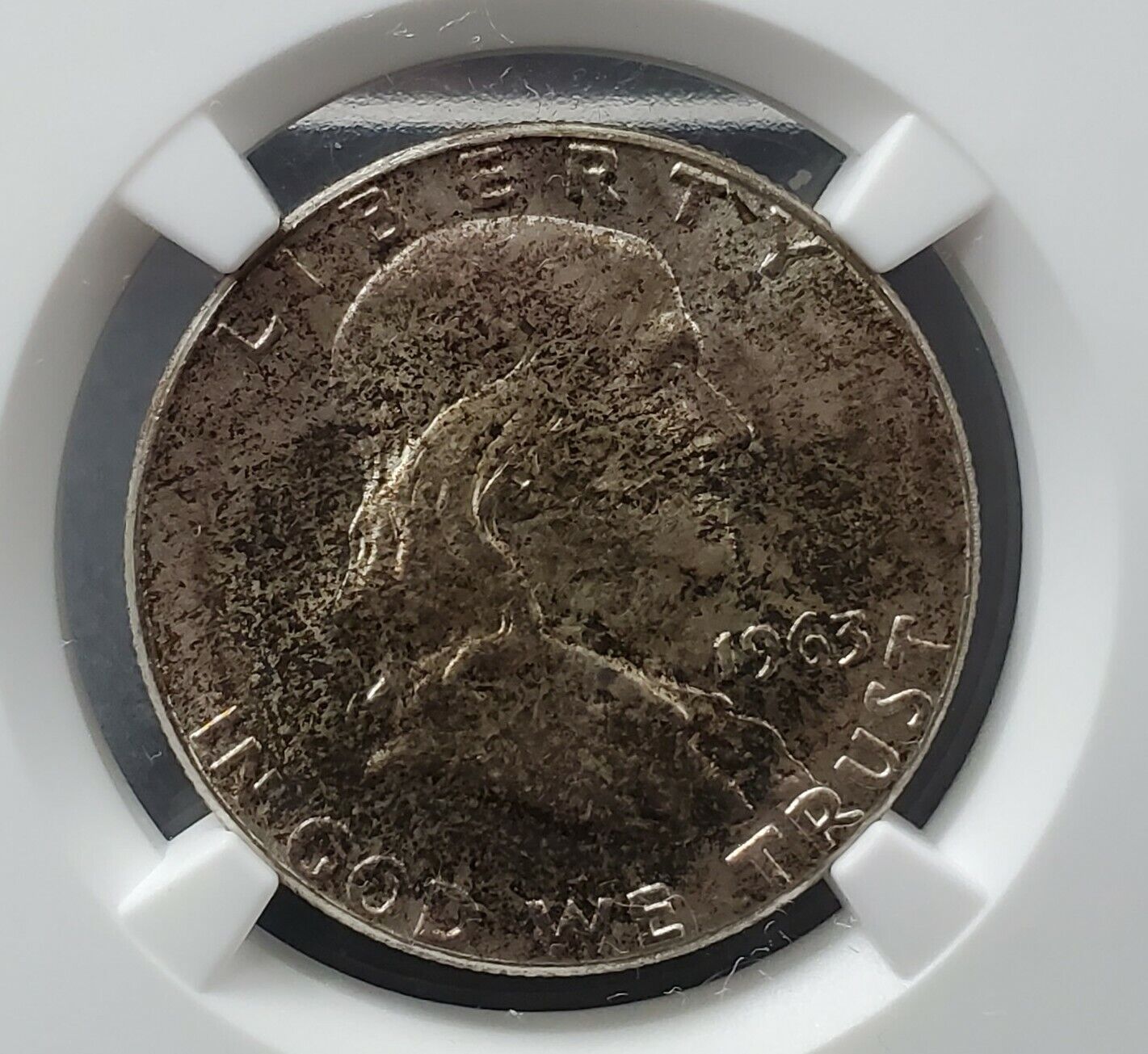 1963 p Franklin Silver Half Dollar Coin NGC MS64 CH BU PQ Neat Toning Toner OBV