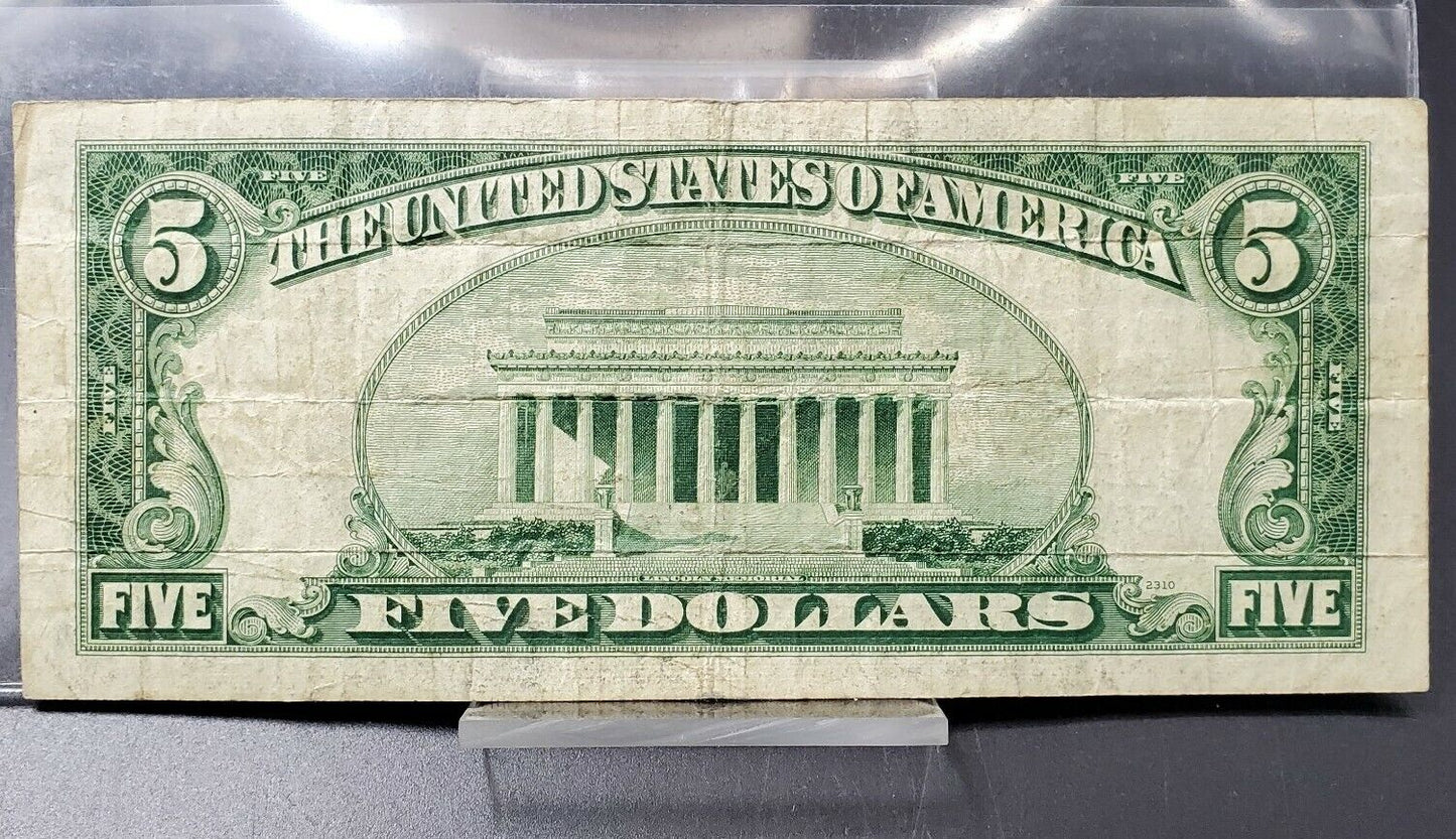 1953 $5 Silver Certificate Blue Seal US Currency Bill FINE F CIRC Neat Serial #