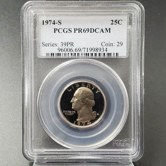 1974 S 25c Washington Clad Quarter Gem Proof Coin PCGS PR69 DCAM UNTONED