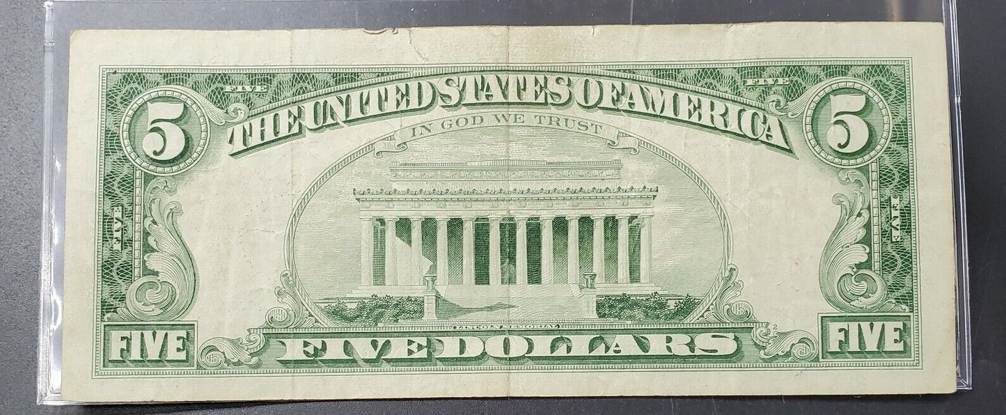 1963 $5 Five Dollar United States Red Seal Note CIRC LEGAL TENDER Banknote