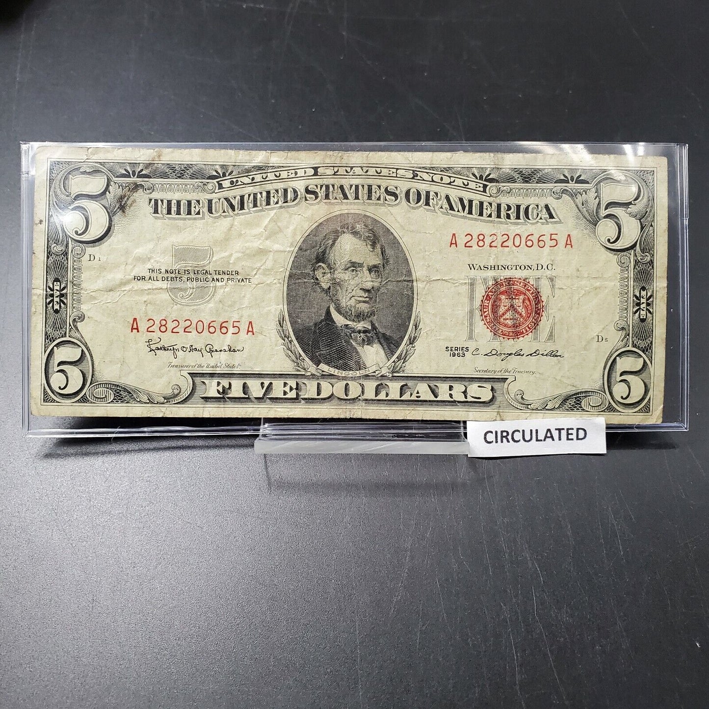 1963 $5 Five Dollar United States Red Seal Note Double Repeat Serial #