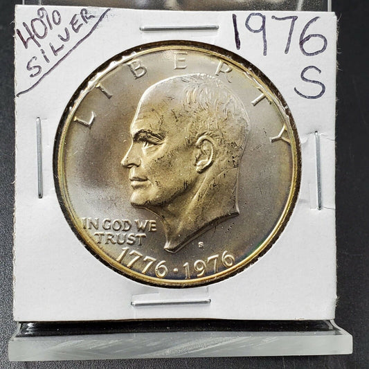 1976 S $1 Eisenhower Dollar Ike Bicentennial 40% Silver Eagle Coin PQ Blue Toner