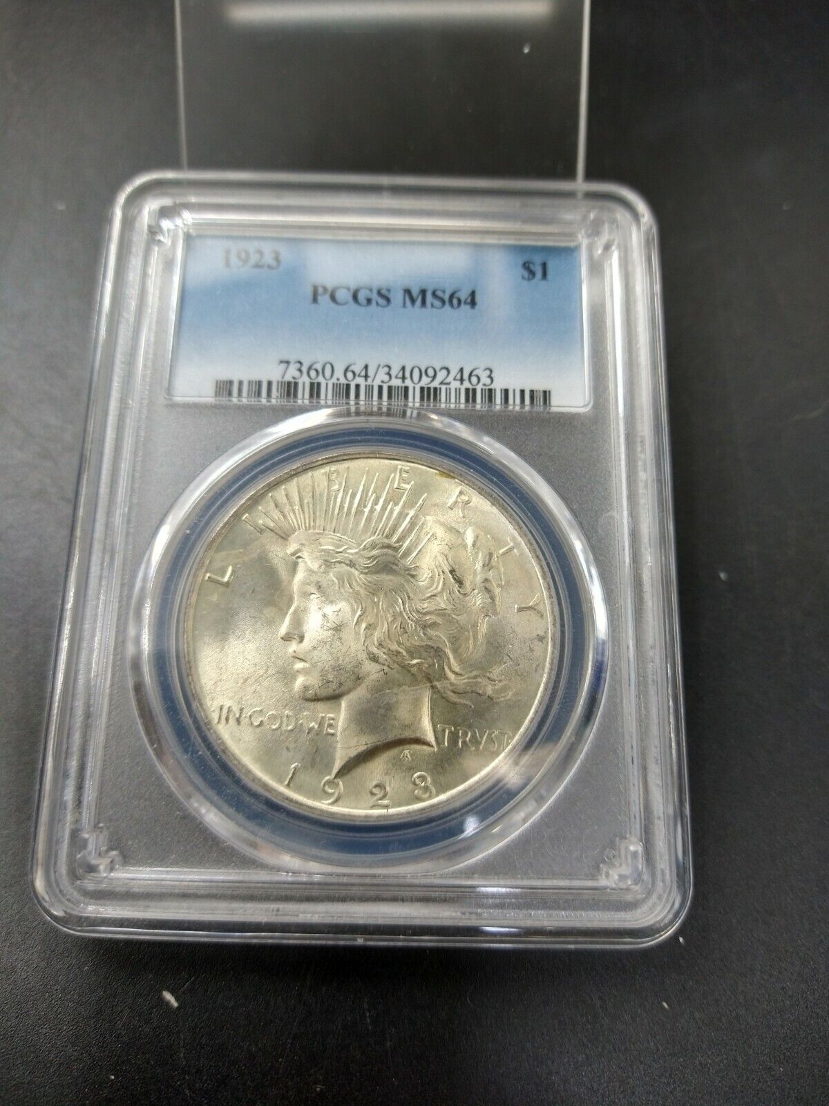1923 P Peace Silver Eagle Dollar Coin PCGS MS64 CH BU UNC Certified Some Toning