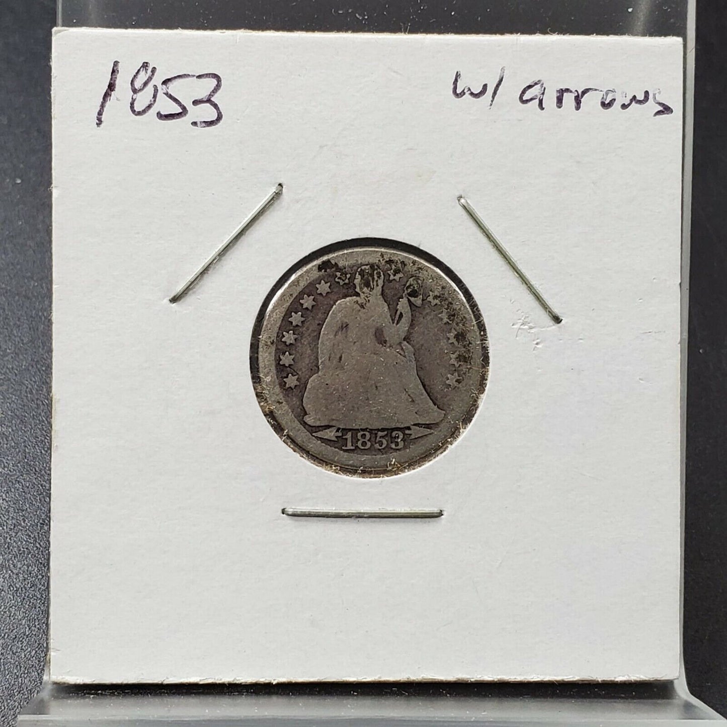 1853 P SEATED LIBERTY With Arrows DIME COIN CHOICE AG About Good FULL DATE