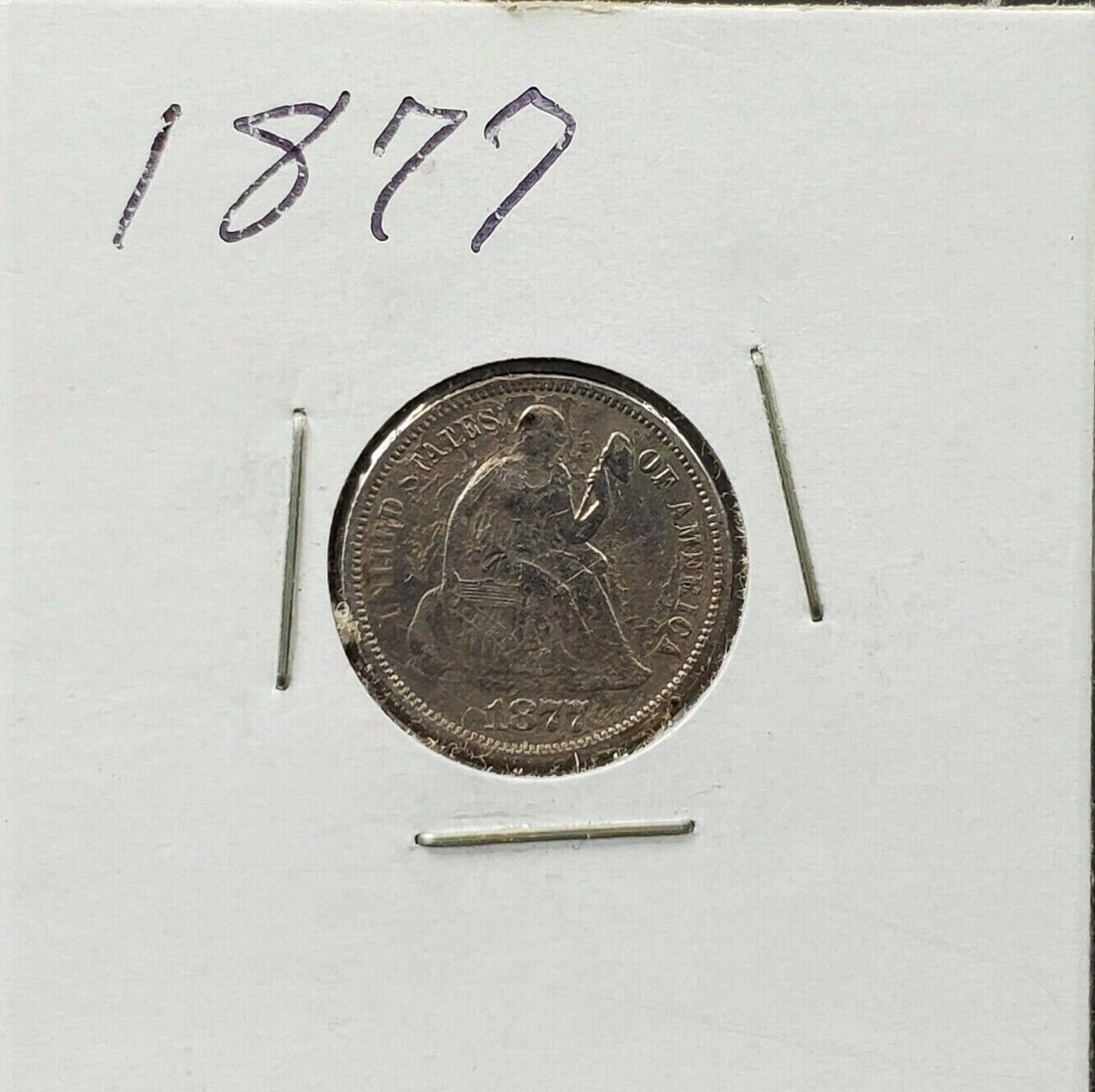 1877 P SEATED LIBERTY SILVER DIME COIN VF Very Fine Details Rev Scratch