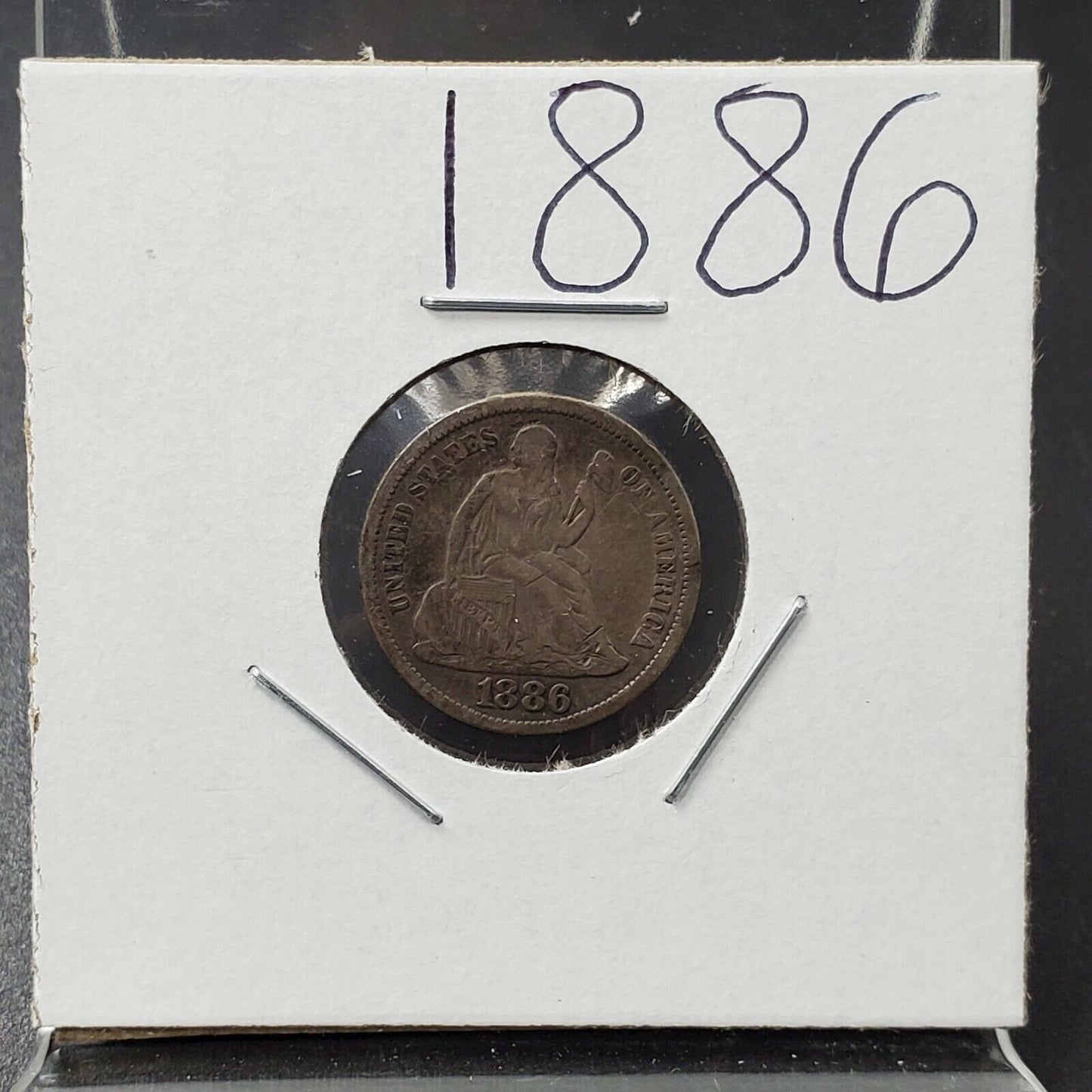 1886 P SEATED LIBERTY SILVER DIME COIN Average F Fine Circulated