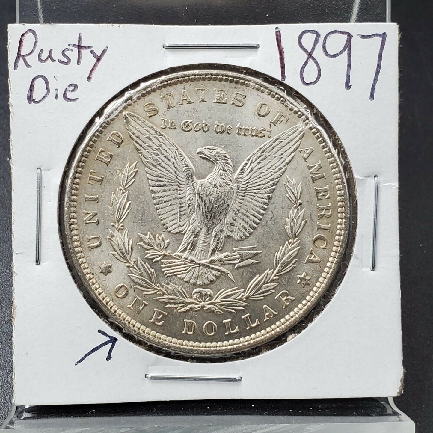 1897 P Morgan Silver Eagle Dollar AVERAGE UNC Reverse Struck w/ Rusty Die VAM