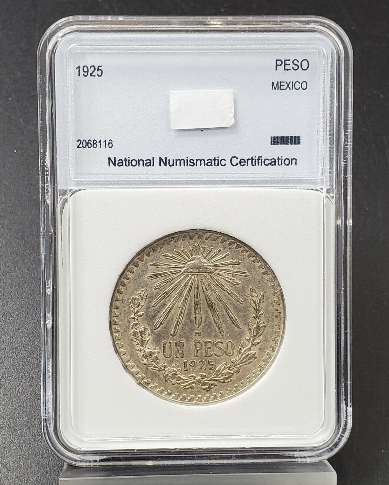 1925 Un Peso Silver Coin Choice AU Mexico National Numismatic Certification
