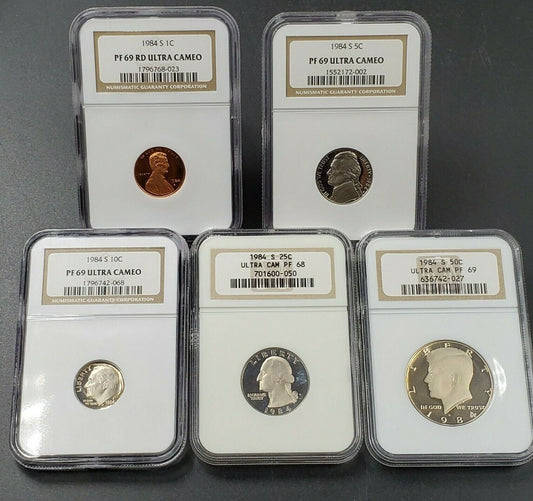 1984 S 5 Coin NGC Graded US Proof UCAM Ultra Cameo Proof Set PF69 & PF68