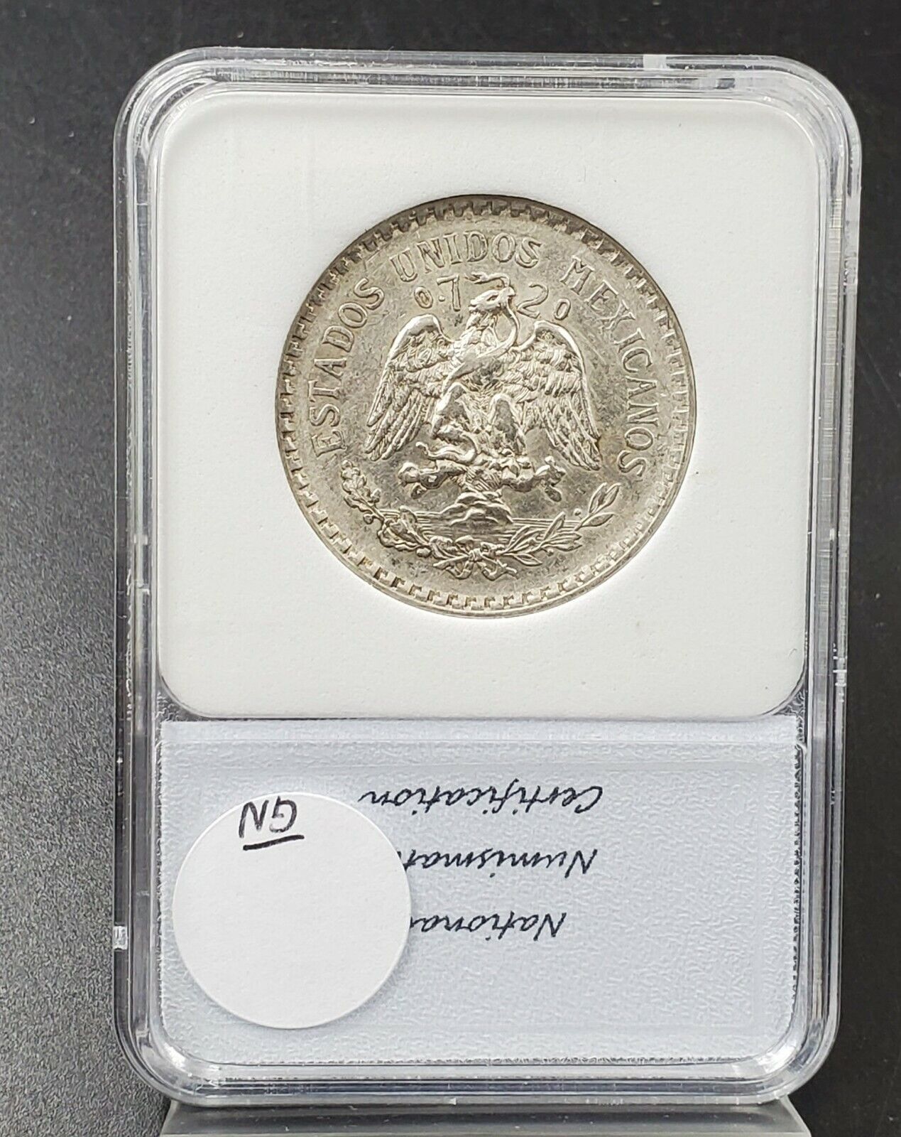 1925 Un Peso Silver Coin Choice AU Mexico National Numismatic Certification 2