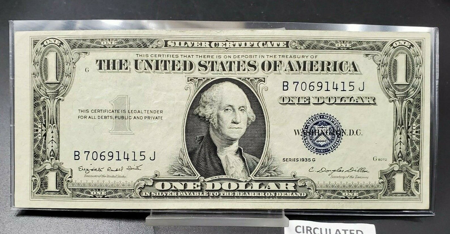 1935 G $1 Silver Certificate US Note Bill Neat Serial Number CHOICE VF VERY FINE