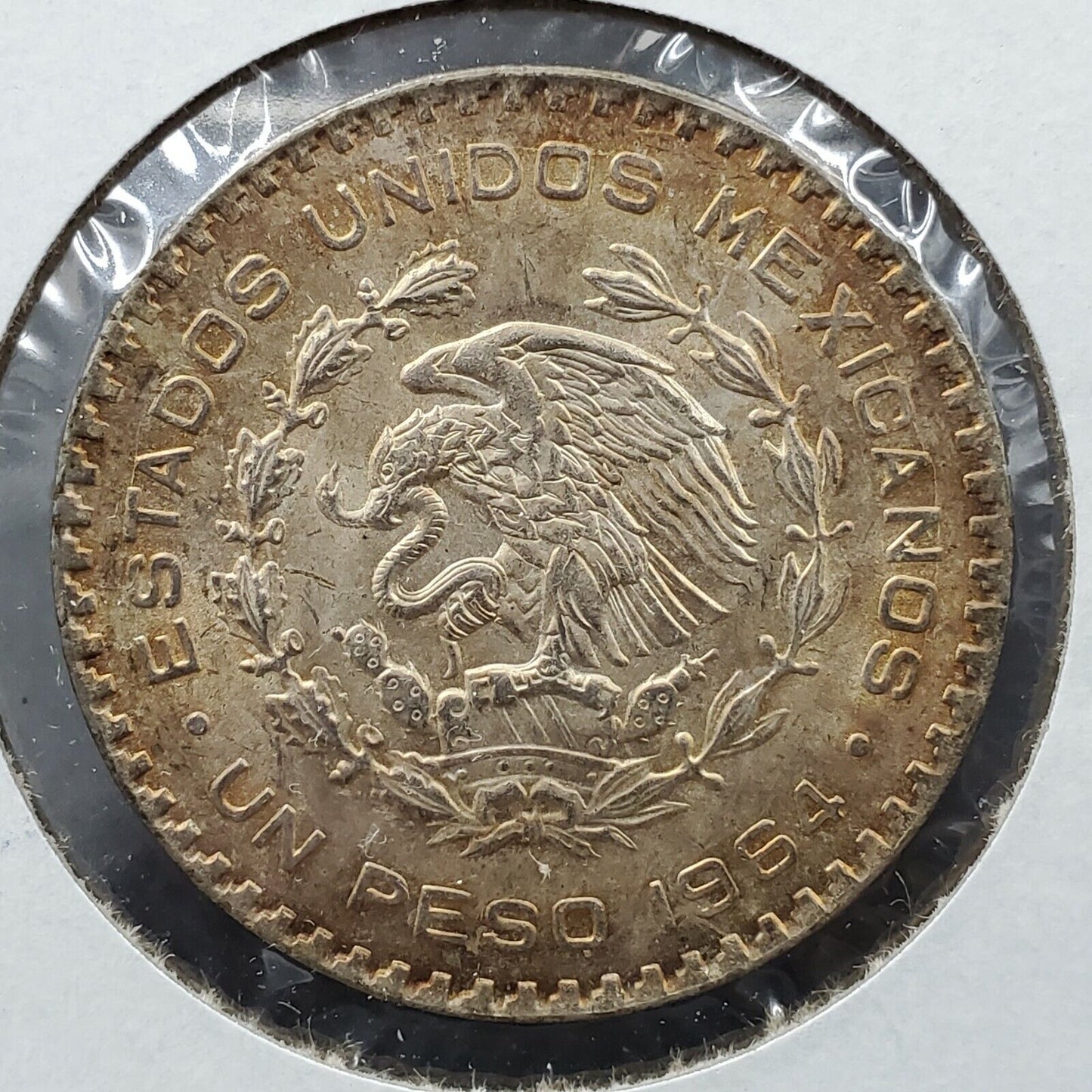 1964 Mo UN 1 Peso Coin PQ BU Uncirculated Mexico Gem Amber Toning PQ Reverse