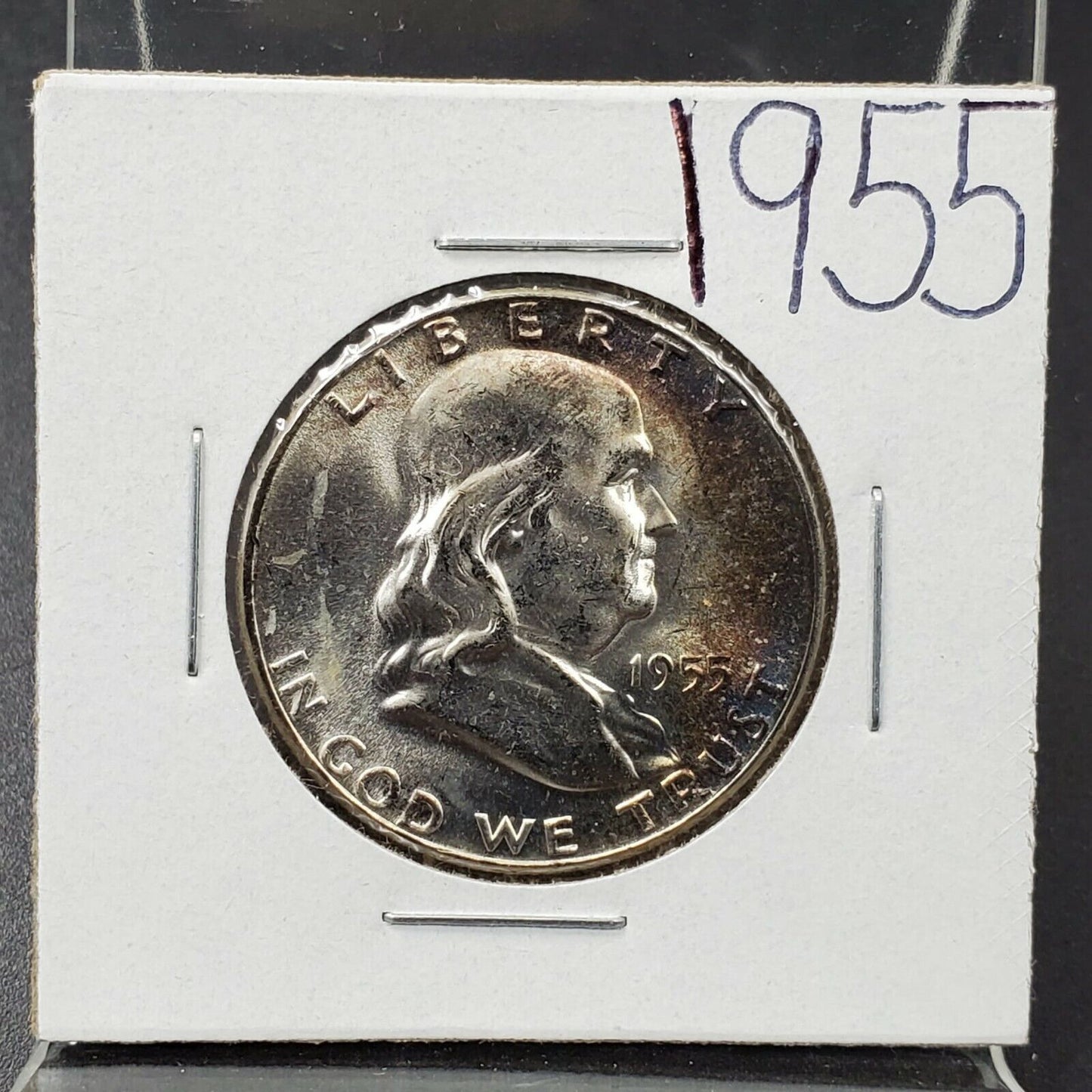 1955 P Franklin Silver Liberty Bell Half Dollar Coin Choice BU PQ * Toning OBV
