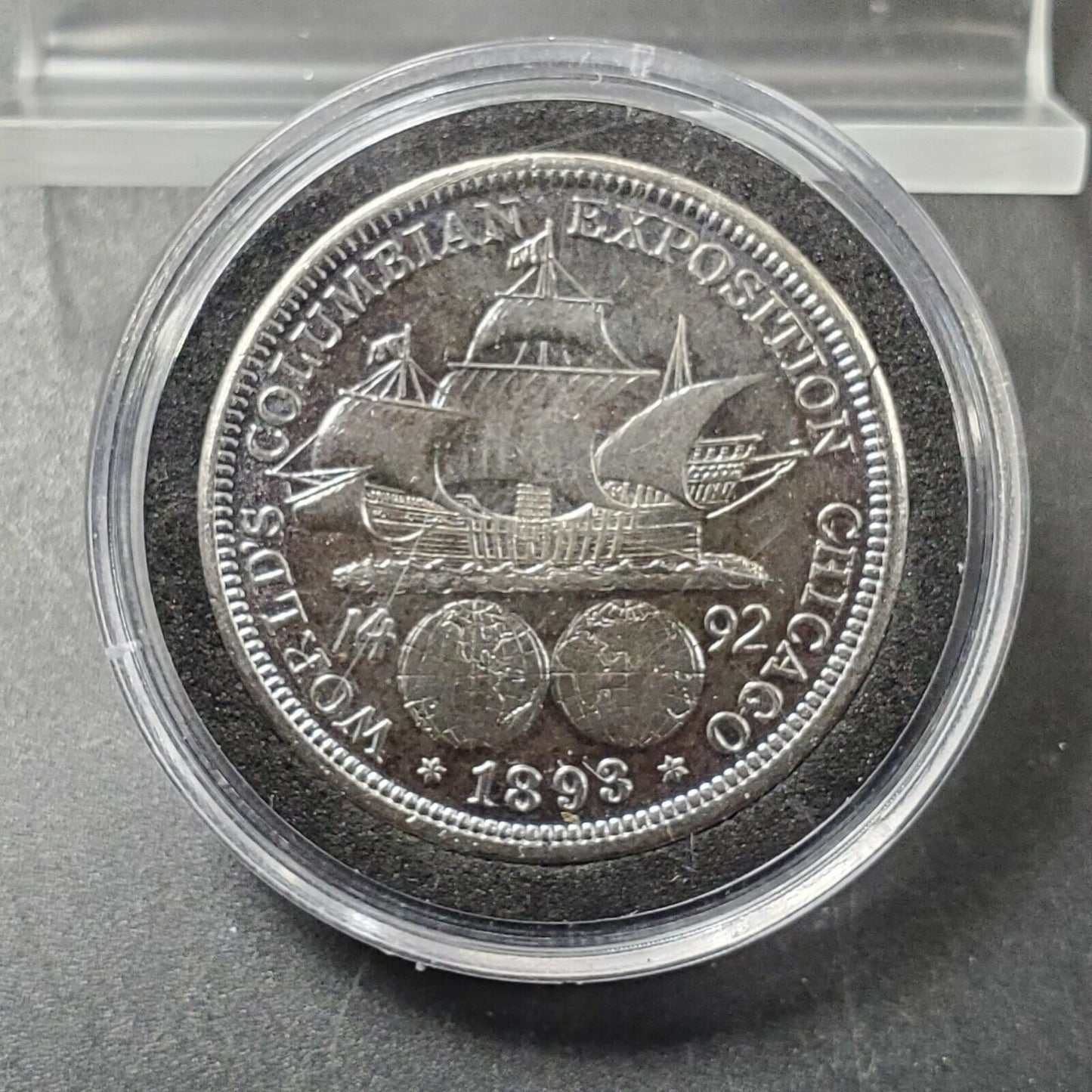 1893 US Christopher Columbian SILVER Half Dollar Commemorative EF XF in Capsule