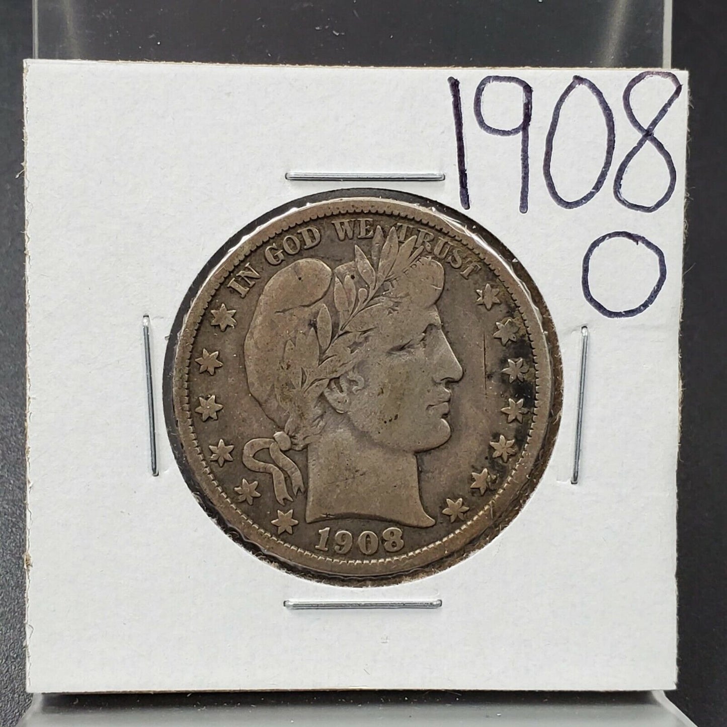 1908 O Barber Silver Eagle Half Dollar Coin Average VF Very Fine New Orleans