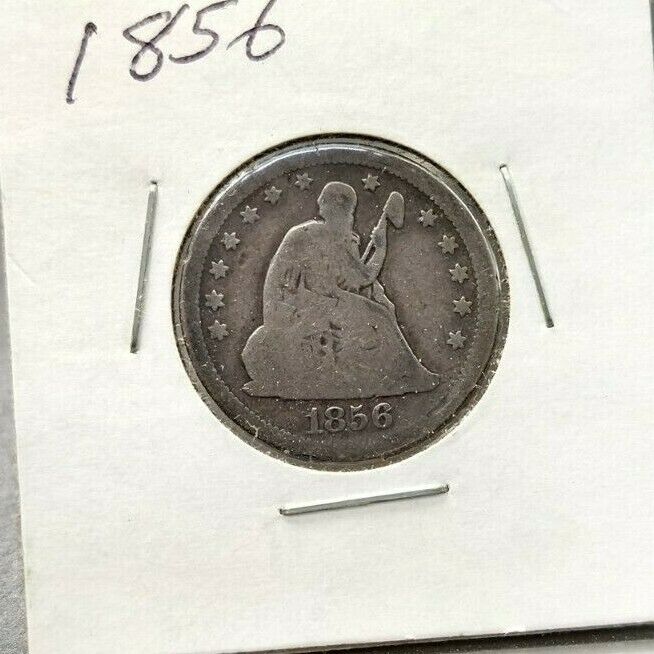 1856 P Seated Liberty Silver Quarter Coin Average VG Very Good Circulated