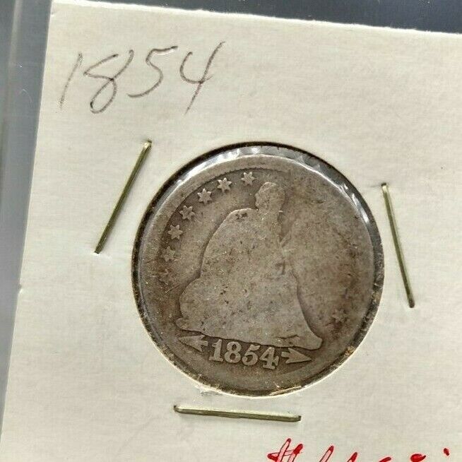1854 P Seated Liberty Silver Quarter Coin AG ABOUT GOOD Circ With Arrows Variety