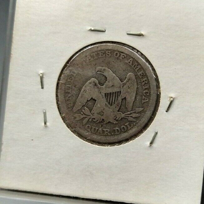 1857 Seated Liberty Silver Eagle Quarter Coin Average Good Circulated
