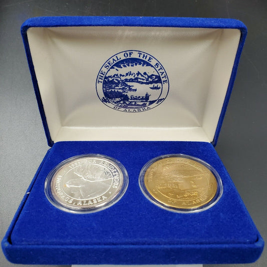 1993 1 OZ SILVER & Medal Set FUR Furry RENDEZVOUS ANCHORAGE ALASKA State Seal #1