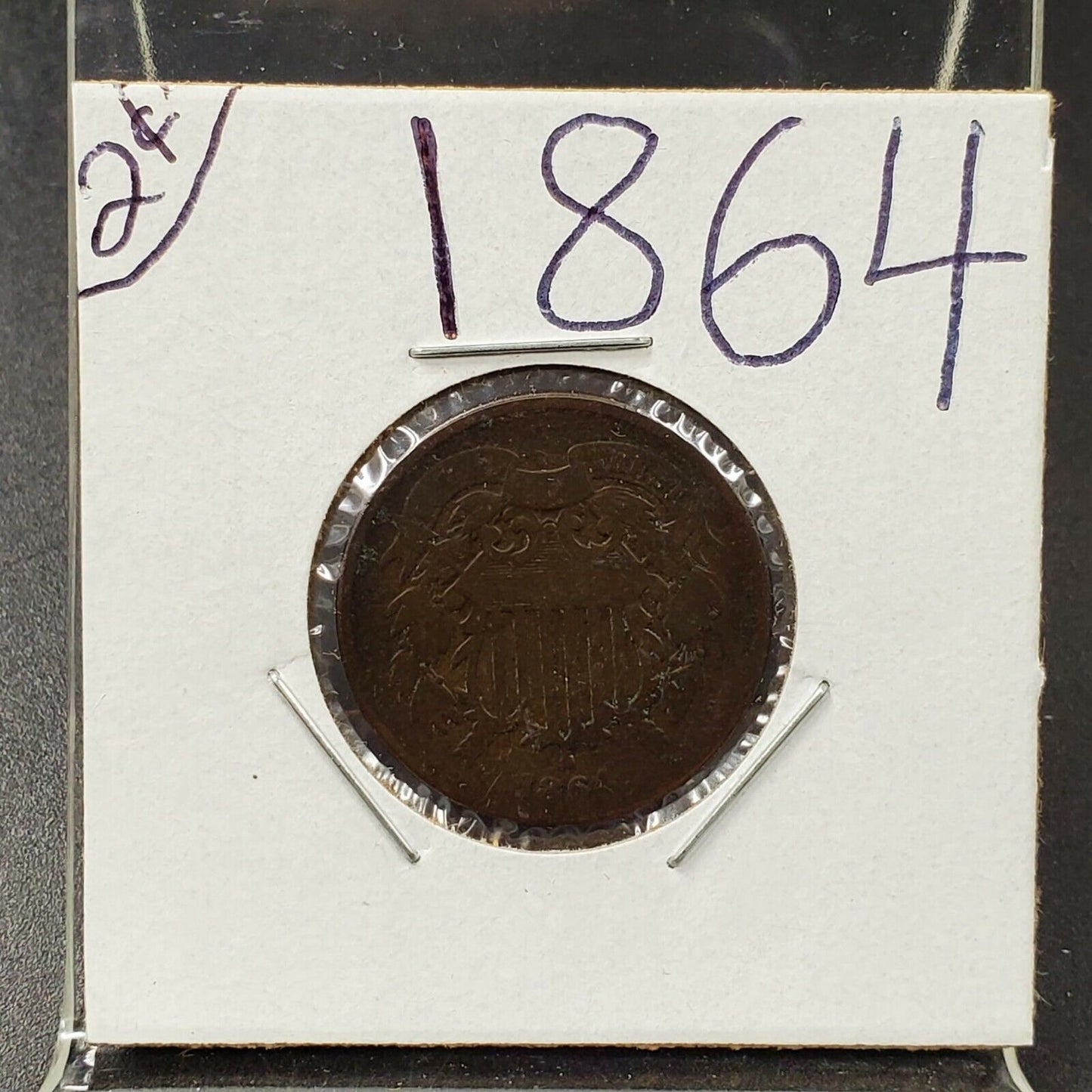 1864 P 2C Two Cent Copper Coin Piece Choice AG About Good / Good Neat Toning