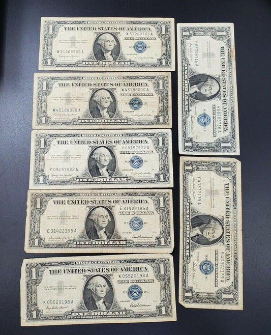 LOT 7 NoteS 1957 $1 SILVER CERTIFICATE NOTE BILL BLUE SEAL NEAT Serial #s