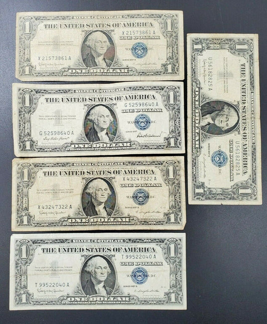 ESTATE CURRENCY LOT 5 1957 $1 SILVER CERTIFICATE NOTE BILL CIRCULATED BLUE SEAL