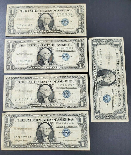 ESTATE CURRENCY LOT 5 1957 $1 SILVER CERTIFICATE NOTE BILL BLUE SEAL Neat Serial