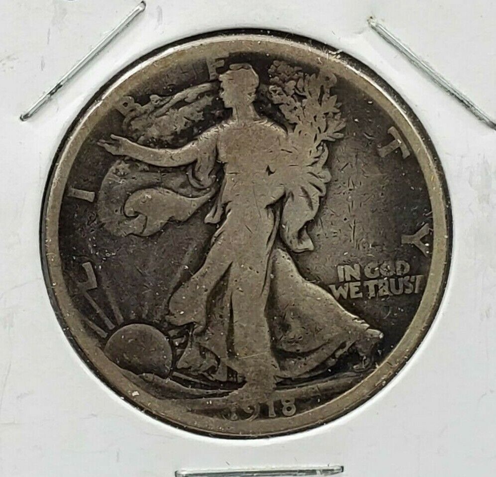 1918 S Walking Liberty Silver Half Dollar Coin Average G Good Circulated Toned