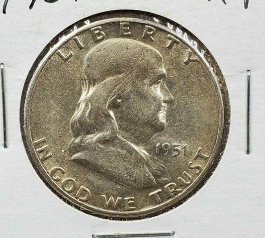 1951 s Franklin Silver Half Dollar Coin Average AU About Unc Nice Semi Key Date