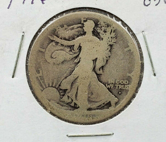 1916 D 50c Walking Liberty Silver Eagle Half Dollar Coin AG About Good OBV MM