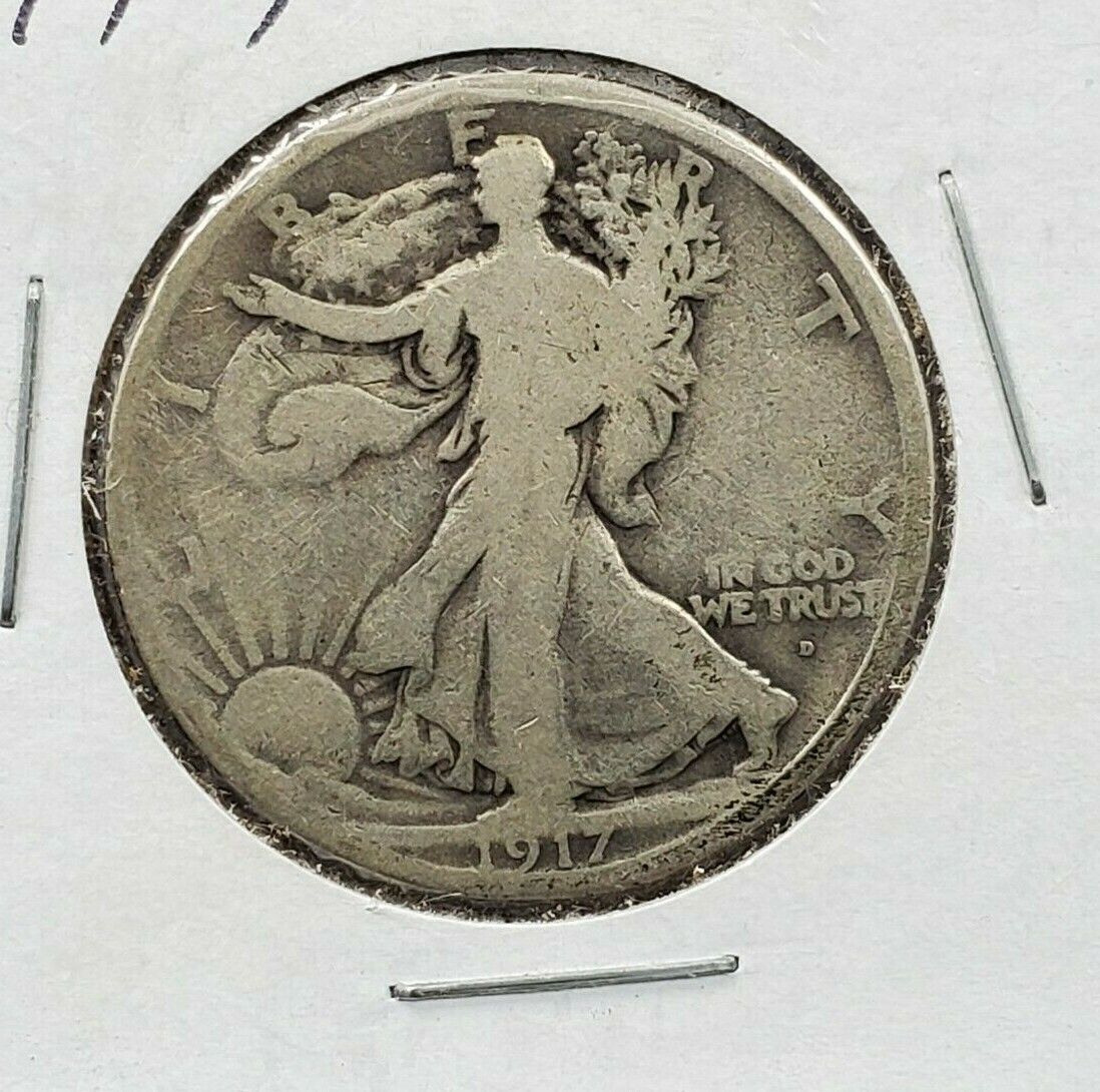 1917 D Walking Liberty Silver Half Dollar Choice Good / VG Obverse Mint Mark