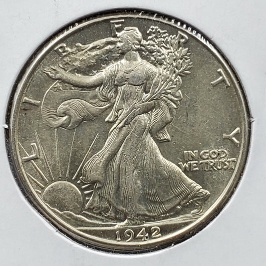 1942 P 50C Walking Liberty Silver Eagle Half Dollar WW2 American CH AU / UNC