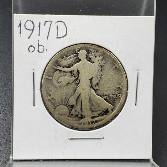 1917 D Walking Liberty Silver Half Dollar Coin Choice AG/ Good Obverse Mint Mark