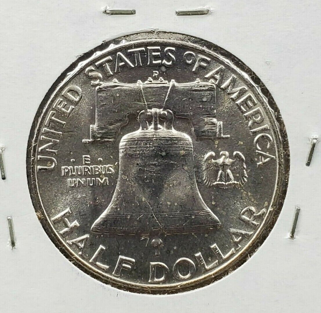 1958 D Franklin Silver Half Dollar Coin Choice BU UNC Some Toning