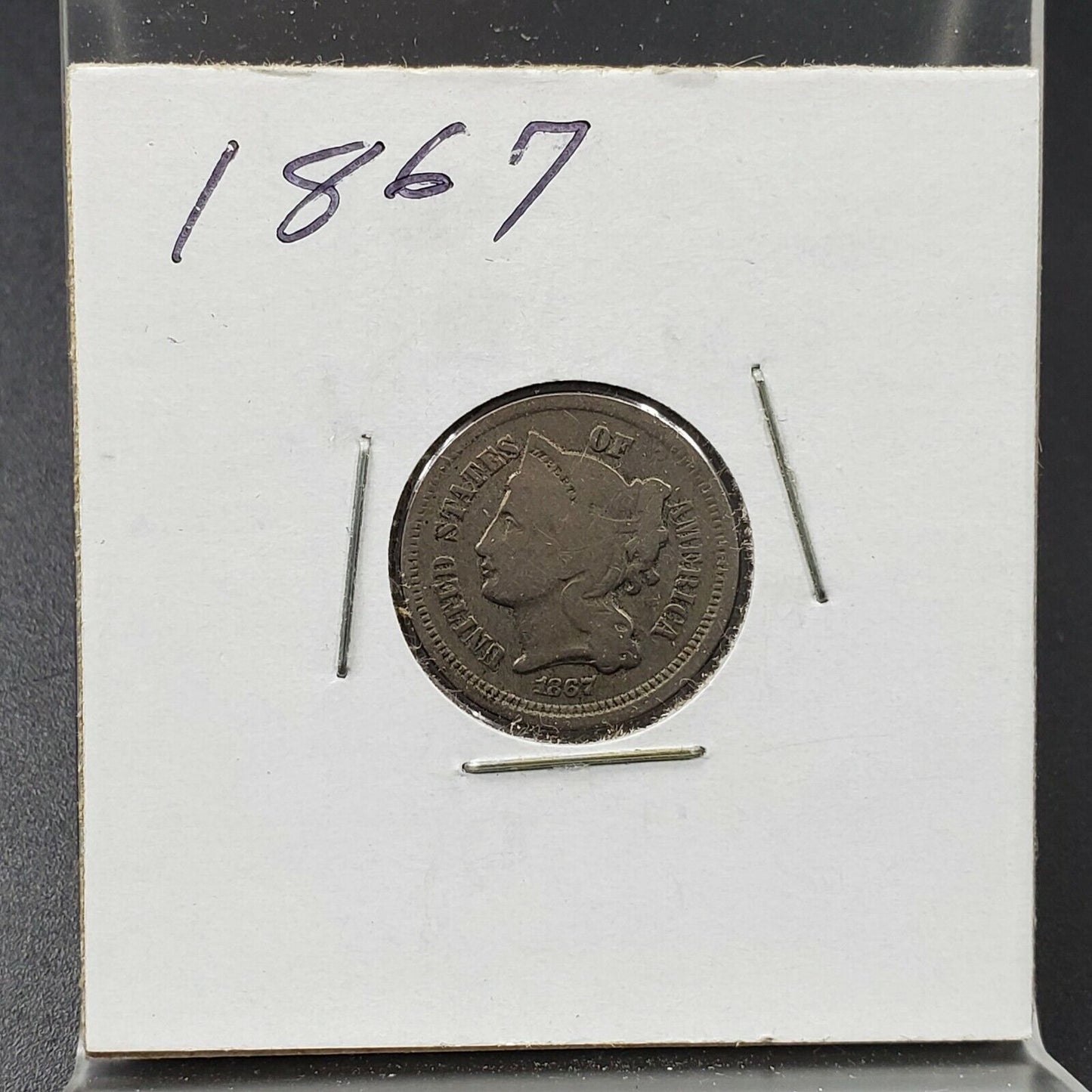 1867 P 3c Liberty Three Cent Nickel Coin Choice F Fine Circulated