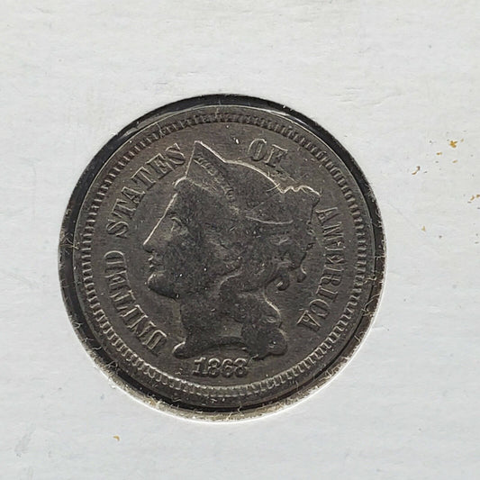 1868 P 3c Liberty Three Cent Nickel Coin Choice VF Very Fine