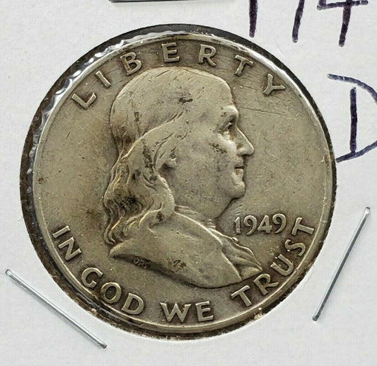 1949 D Franklin Silver Half Dollar Coin VF Very Fine Circulated Key Date Denver