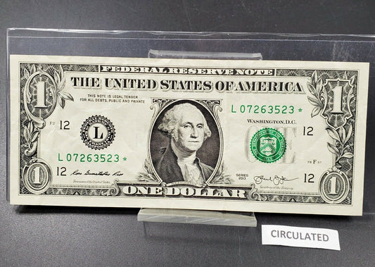 2013 $1 FRN Federal Reserve Star * Replacement Note San Francisco District Circ