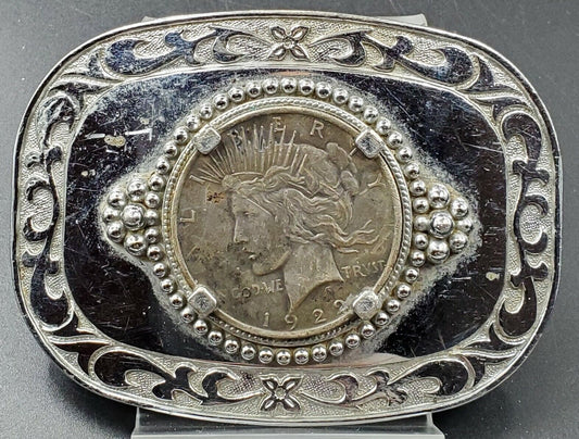 AUTHENTIC 1922 Peace SILVER DOLLAR COIN N BIG WHITE METAL BELT BUCKLE TEXAS Styl