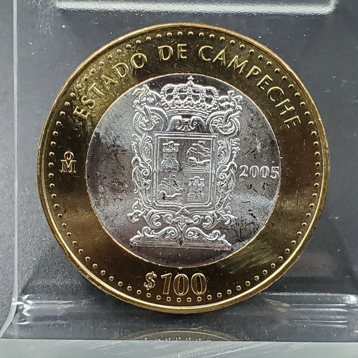 2005 Mexico 100 Pesos Silver Center GEM BU Bimetallic Estado Campeche State Peso