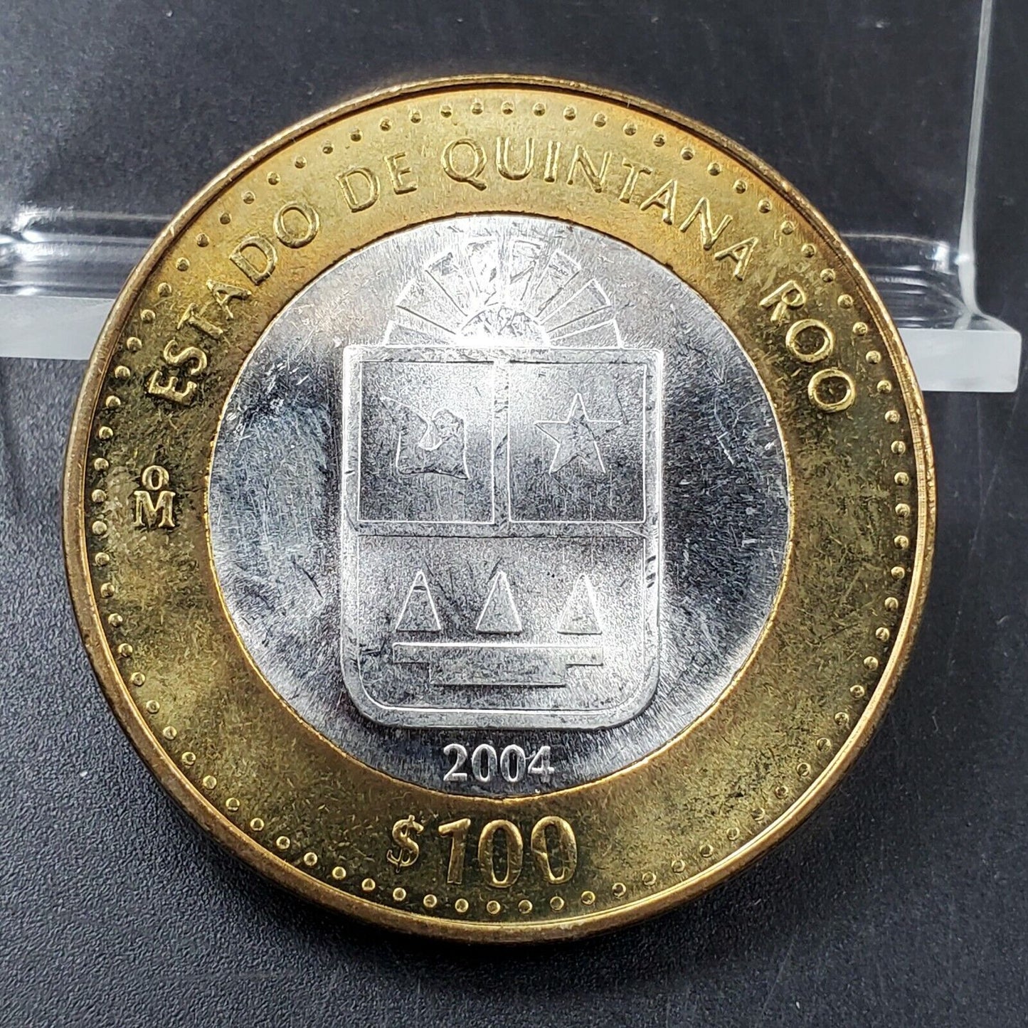 2004 Mexico 100 Pesos Silver Center BU UNC Bimetallic Estado Quintana Roo Commem