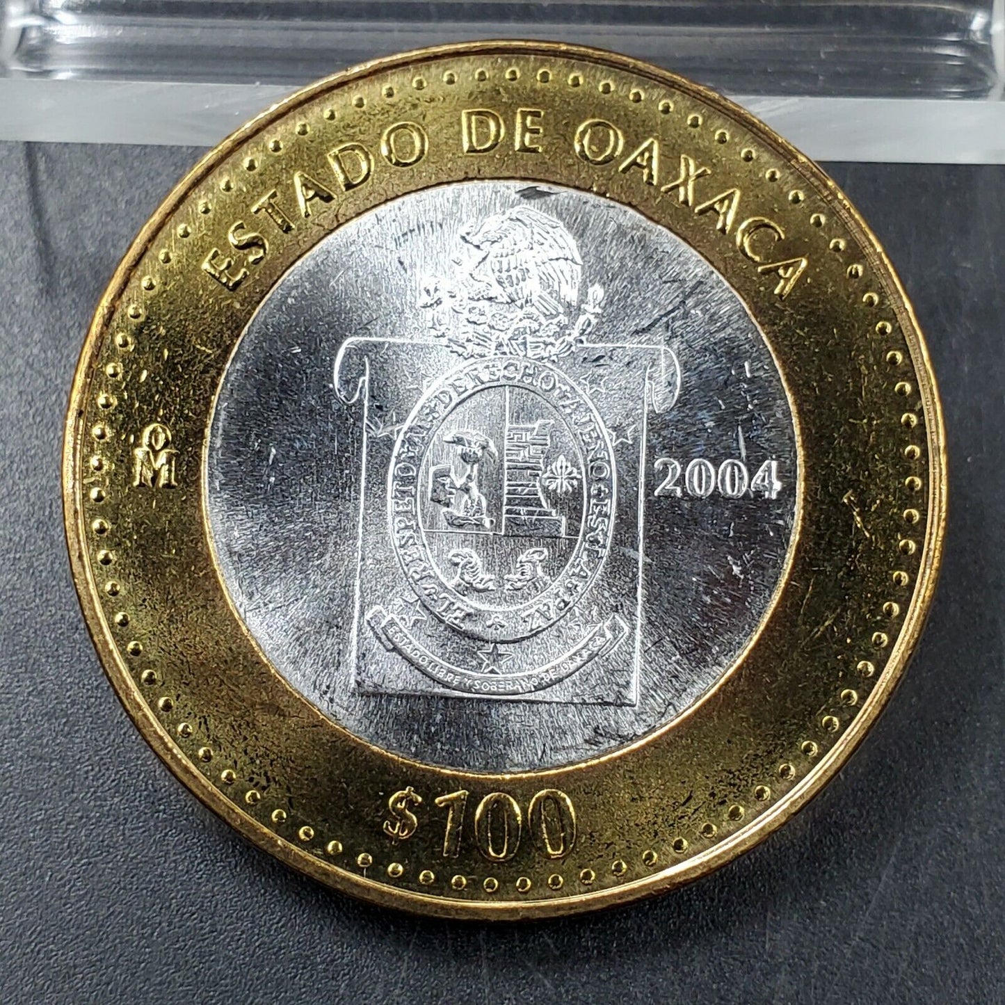 2004 Mexico 100 Pesos Silver Center GEM BU Bimetallic Estado Oaxaca State Commem