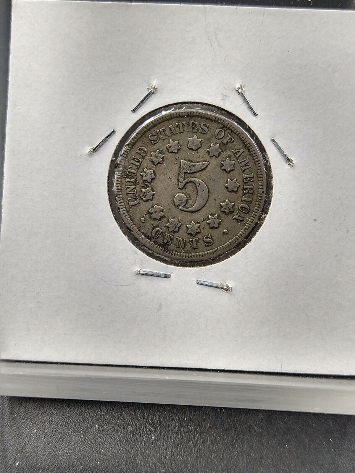 1868 5c Shield Nickel Coin Average Fine Circ USA's first Cupro Nickel 5c Series